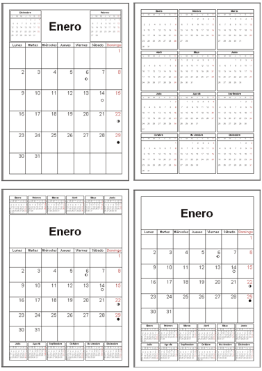 Estilos o layouts de calendarios