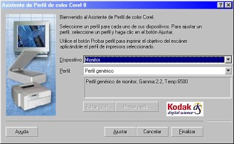 Dialogo de bienvenida asistente de color corel 8