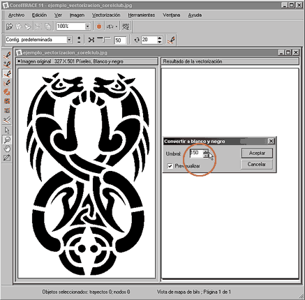 Convirtiendo a imagen en blanco y negro dentro de Corel TRACE