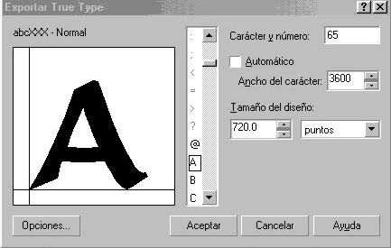 Cuadro de dialogo exportacion TTF
