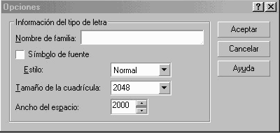 Cuadro de dialogo opciones de exportacion a TTF