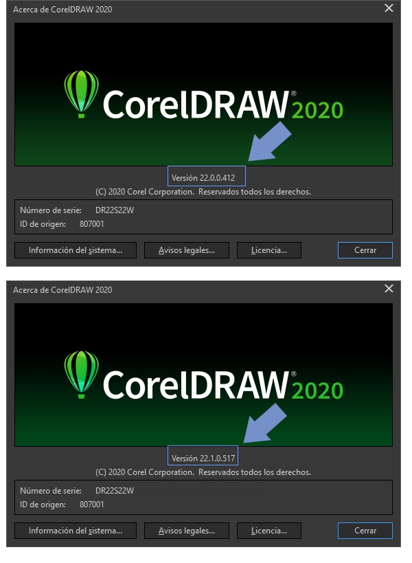 Comprueba el número de versión de tu CorelDRAW