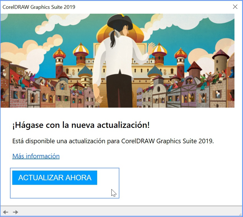 Ventana de aviso para actualizar CorelDRAW 2019