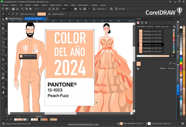 El color del año 2024 el Pantone Peach Fuzz en CorelDRAW