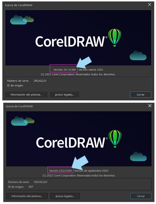 Comprobar el numero de version de CorelDRAW 2022