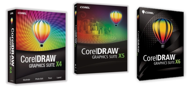 Las cajas de las suites CorelDRAW X4, X5 y X6