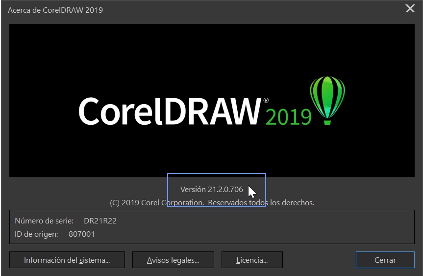 Número de compilación de CorelDRAW 2019