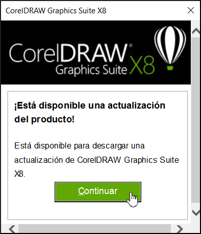 Aviso de actualización disponible en CorelDRAW X8