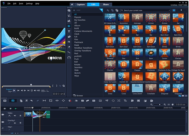 Captura de pantalla con efectos de vídeo de Corel Video Studio 2022
