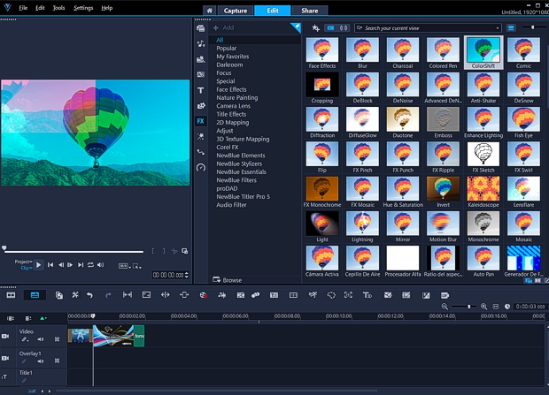 Captura de pantalla de Corel Video Studio 2022