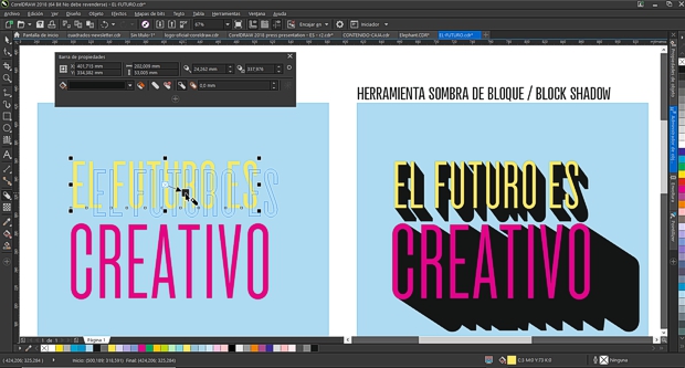 Nueva herramienta sombra de bloque de CorelDRAW 2018