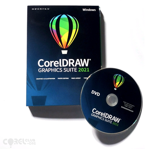 Fotografía real de la versión en DVD de CorelDRAW Graphics Suite 2021