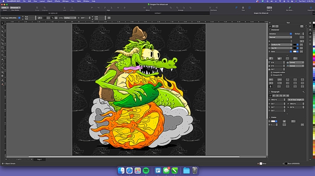 Captura de pantalla de CorelDRAW para Mac con obra de Jason Durbin