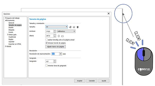 TRUCO PARA ABRIR LAS OPCIONES DE PÁGINA EN CORELDRAW