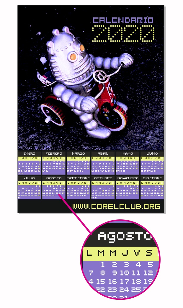 Calendario hecho con CorelDRAW y su macro Calendar Wizard