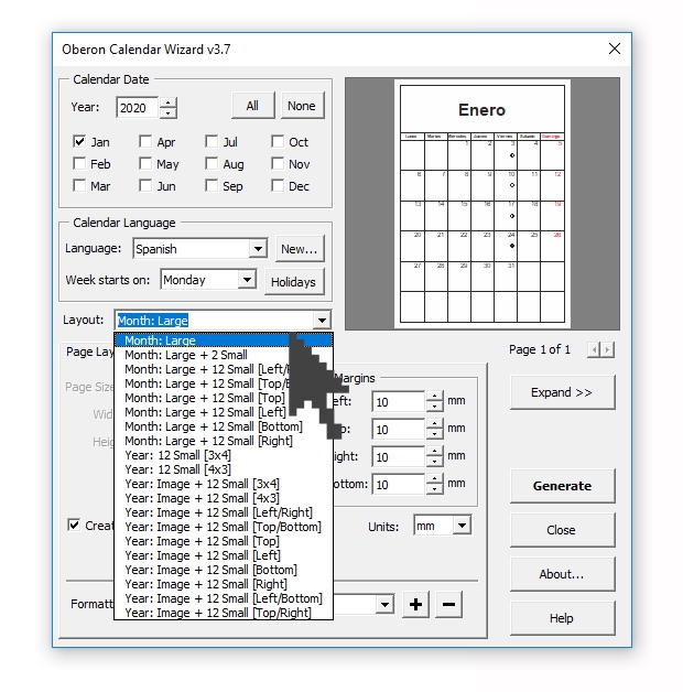 Seleccionar el estilo o Layout del calendario