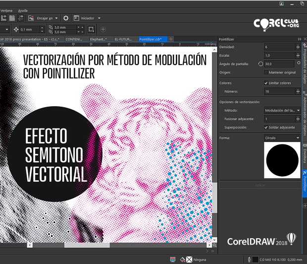 El efecto semitono vectorial creado con Pointillizer en CorelDRAW 2018