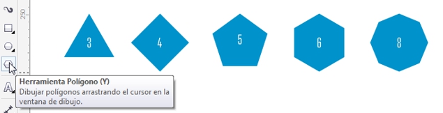 Varios polígonos dibujados con la herramienta Polígono de CorelDRAW