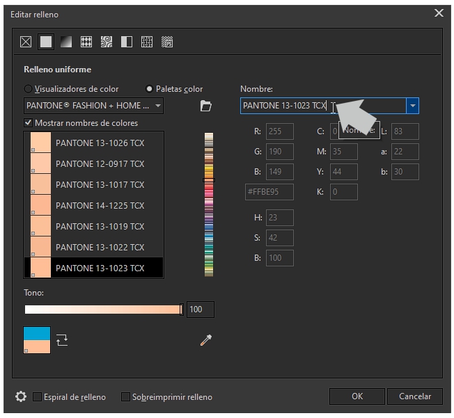 Relleno de color Pantone en CorelDRAW