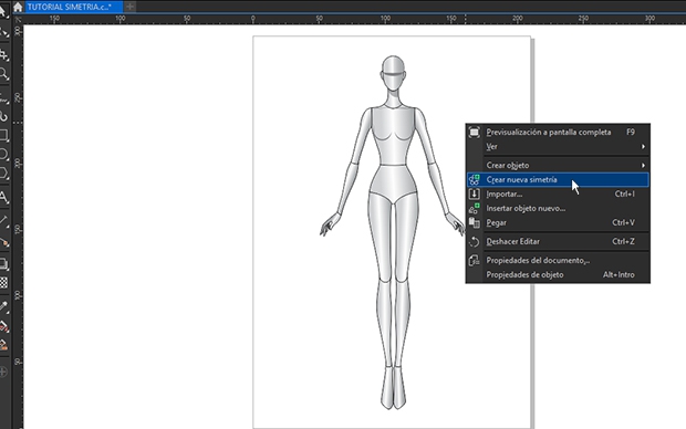 Activación modo simetría en CorelDRAW