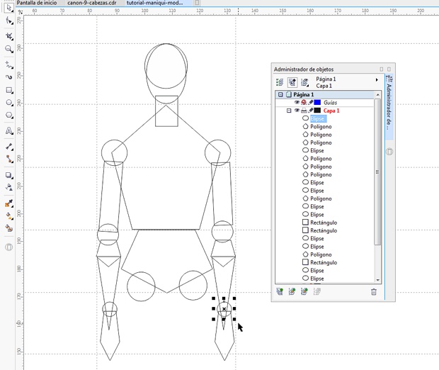 Dibujando los elementos del maniquí vectorial