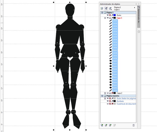 Unificando todos los elementos del maniquí aplicándoles el color negro