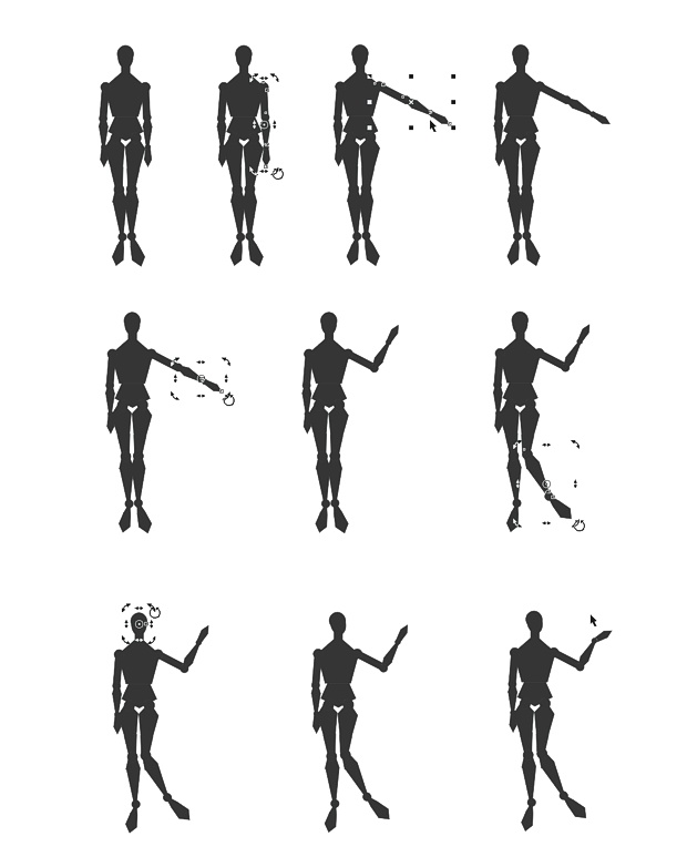 Cambiando la pose al maniquí vectorial en CorelDRAW