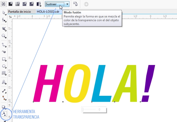 Activando el modo de fusión de transparencia SUSTRAER