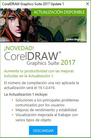 Notificación en ventana emergente de la actualización de CDGS2017