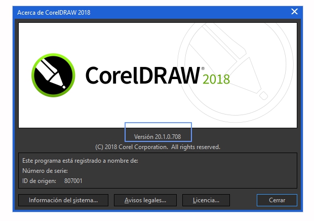 El número de la versión de CorelDRAW instalada